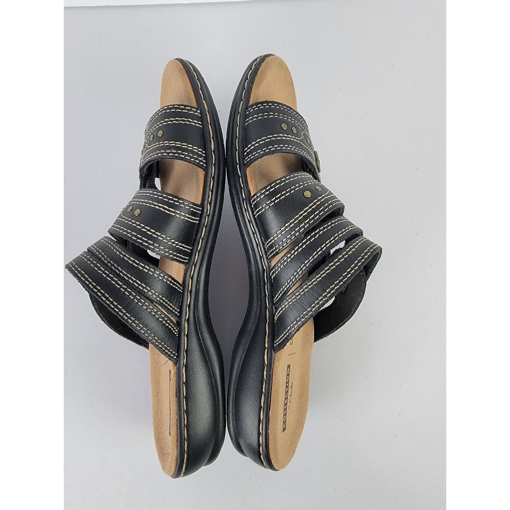 Clarks Slide Sandals Women's 9.5 Black Leather Adjustable Cushion Soft - Picture 4 of 11